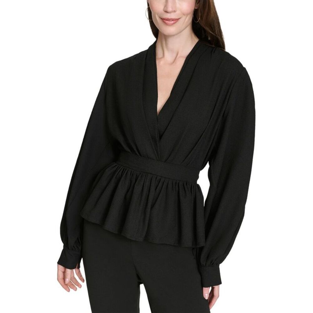 Halston Womens Tie Waist Blouse, Black